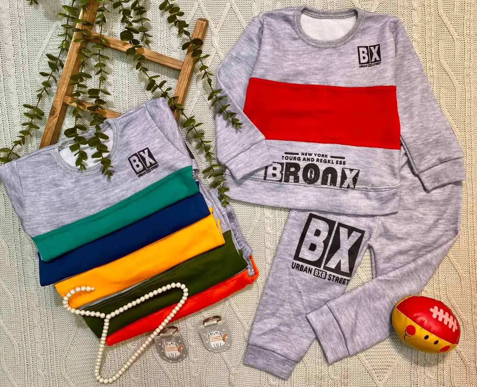 🧶 بلوز شلوار 🧸🧸🧸نوار رنگی پسر