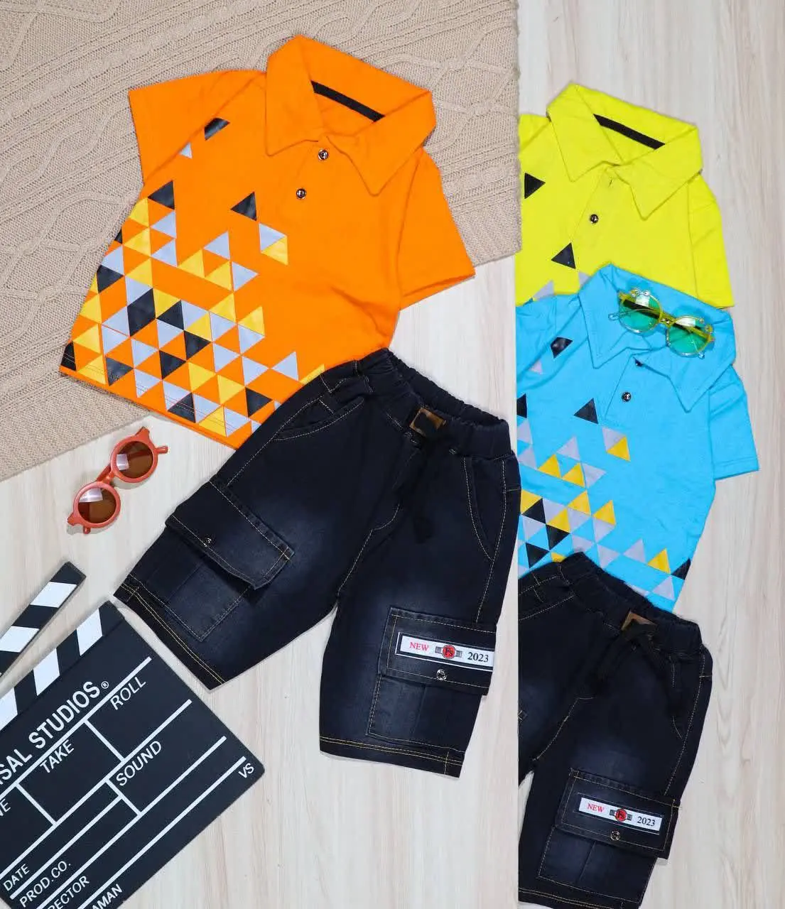 👫تیشرت و شلوارک چاپ مثلثی👫
