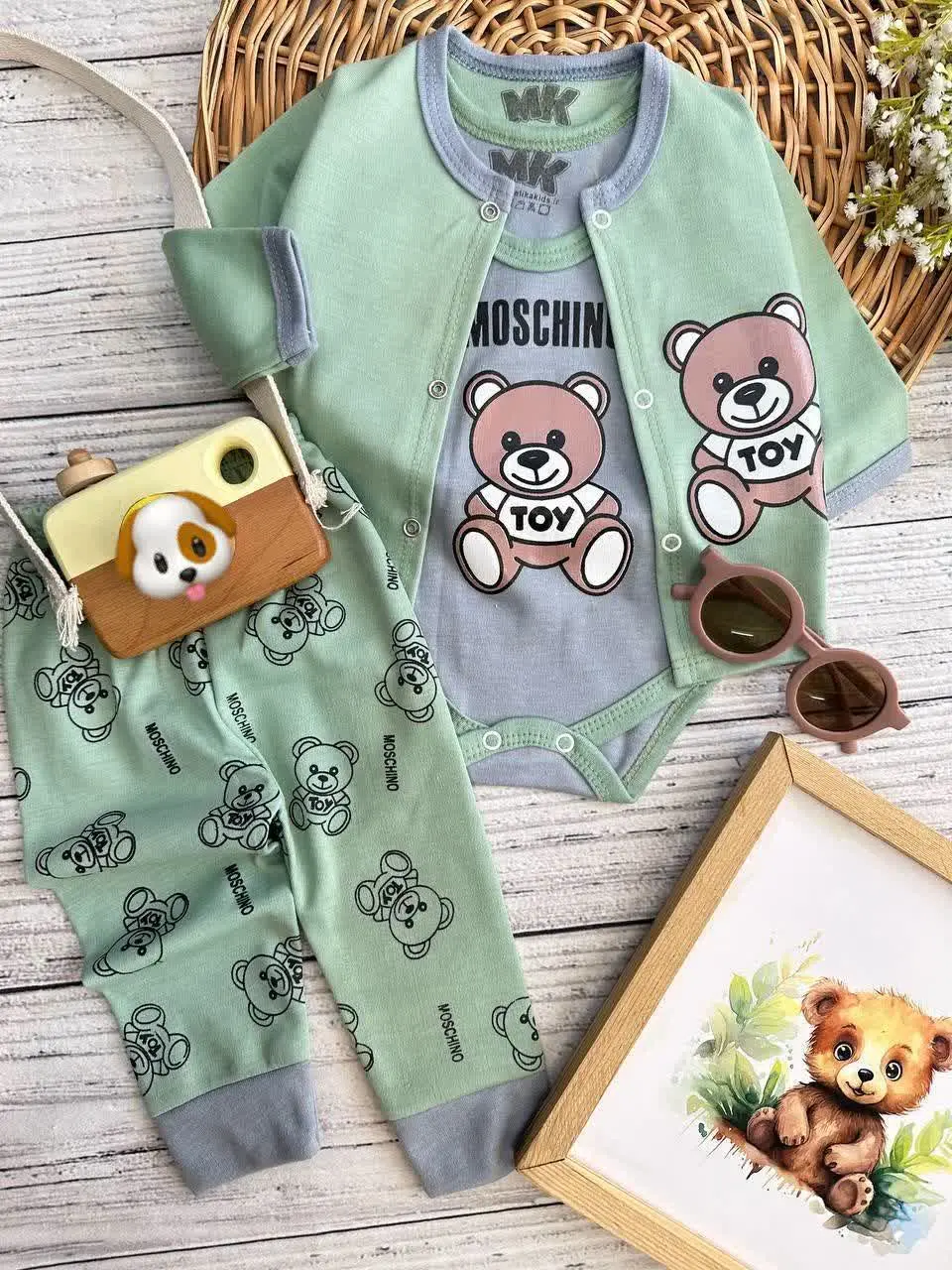 سه تکه طرح خرس toy سبز سدری 🎏 
