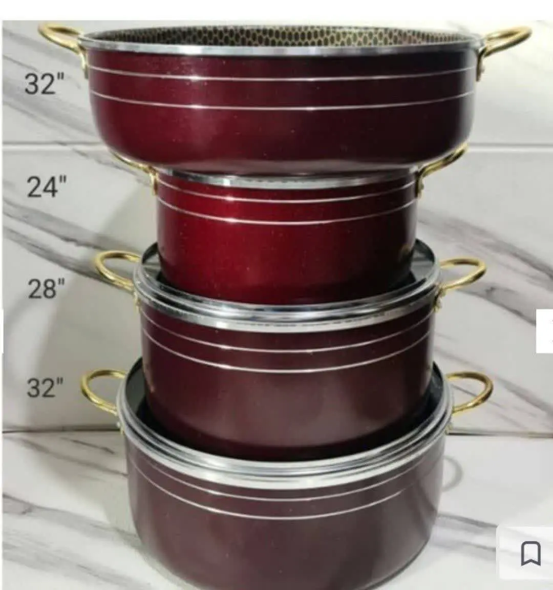 ✅سرویس ۷پارچه سایز ۳۲ داخل زنبوری، دسته طلایی و نقره‌ای
