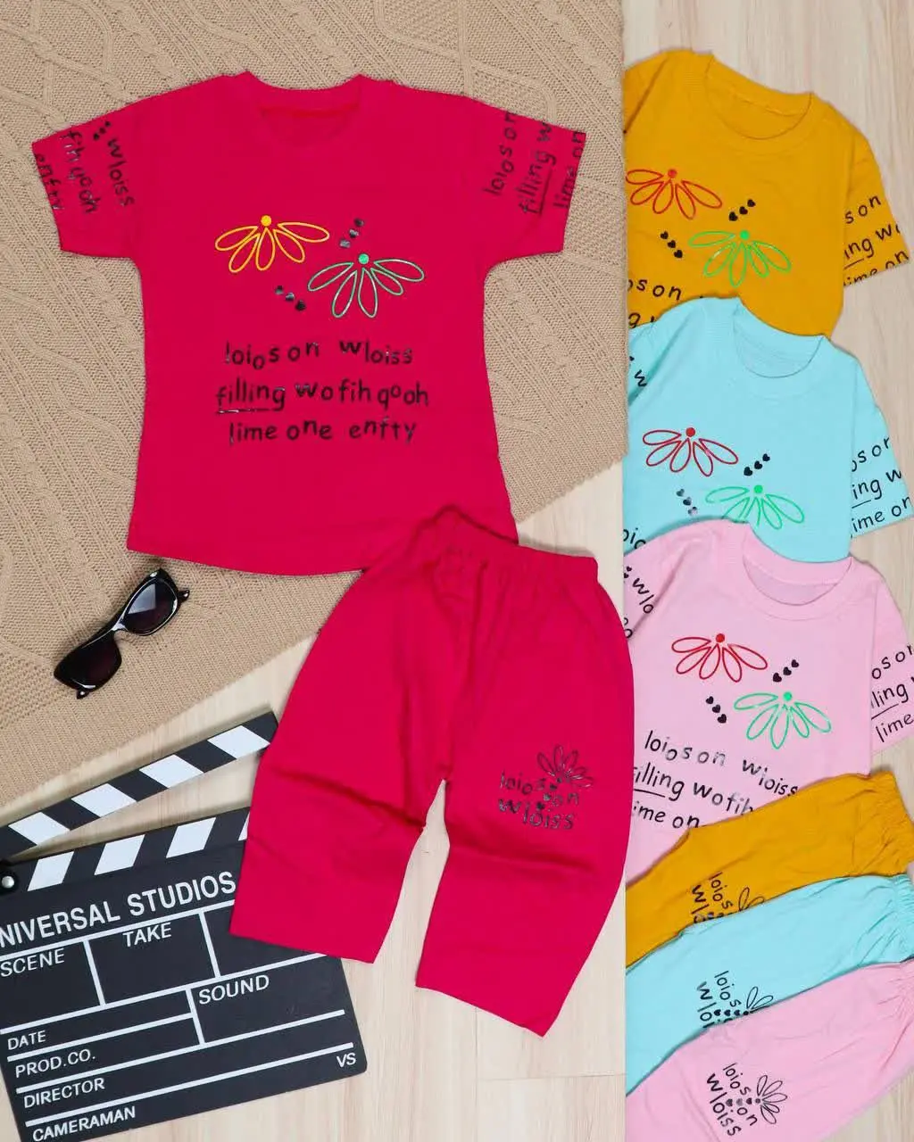 👫تیشرت و شلوارک چاپ گل و نوشته 👫
