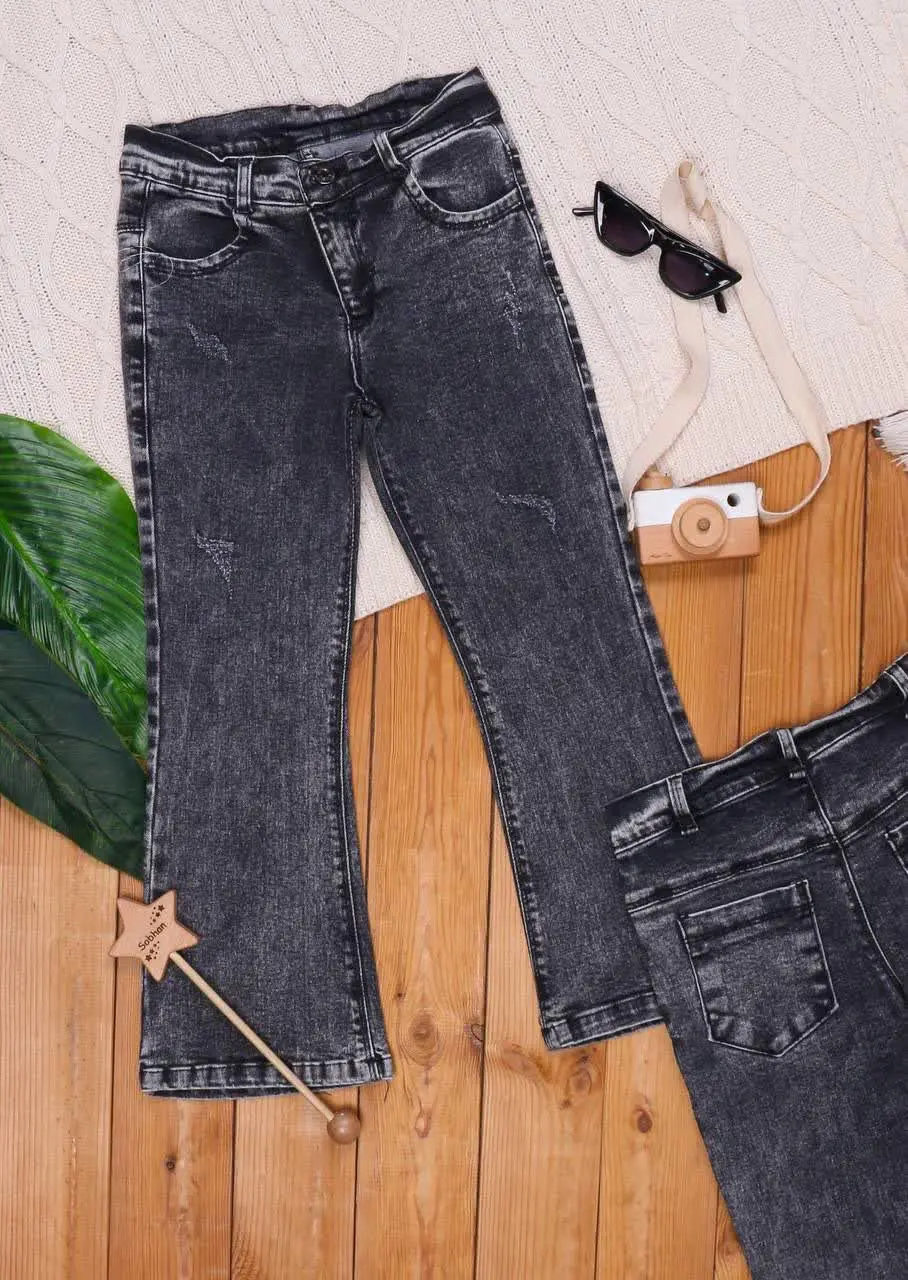 🎄شلوار لی کمردار ذغالی دمپا...