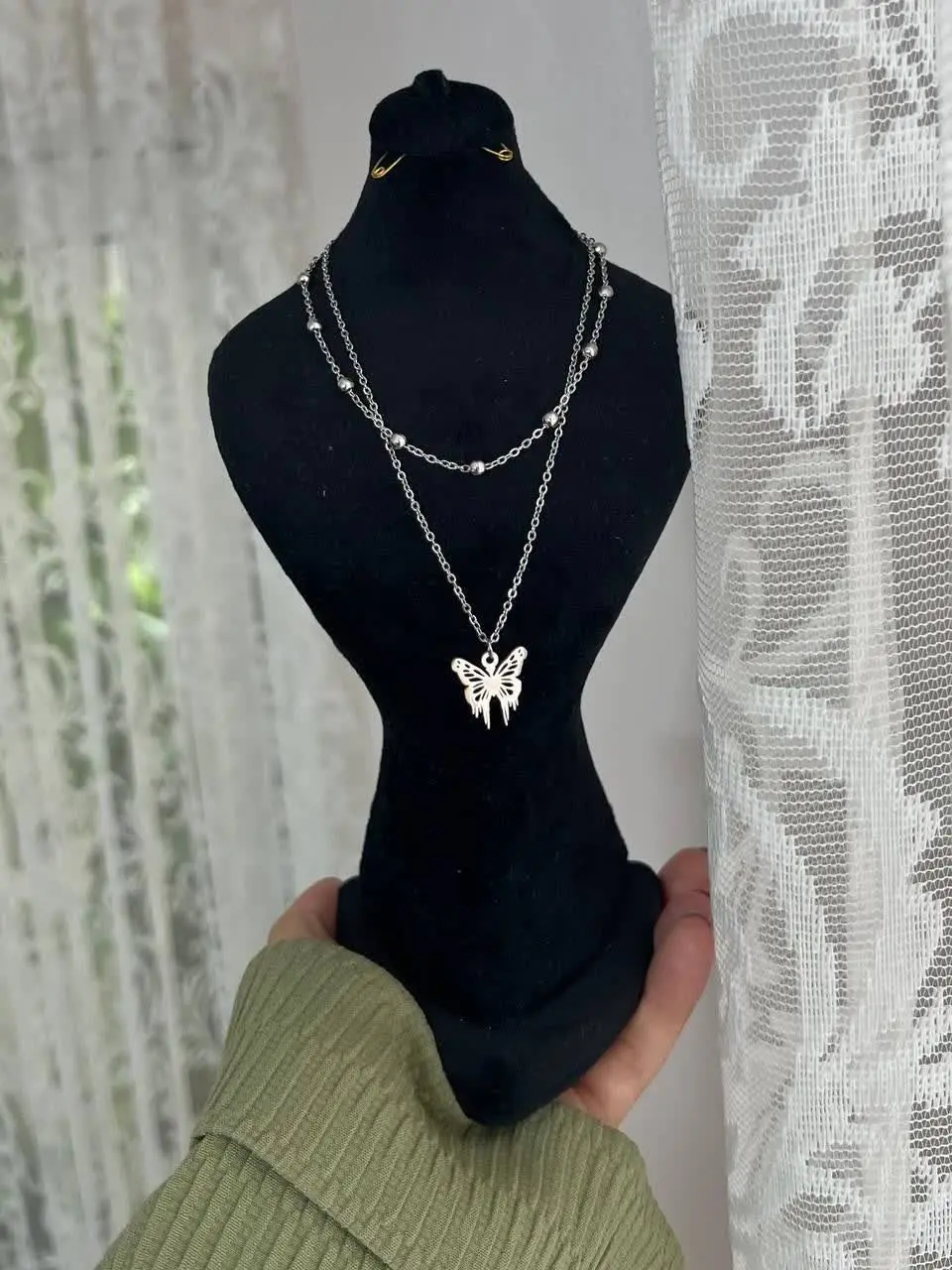 گردنبند دو ردیفه‌ی سیلور 🥰
