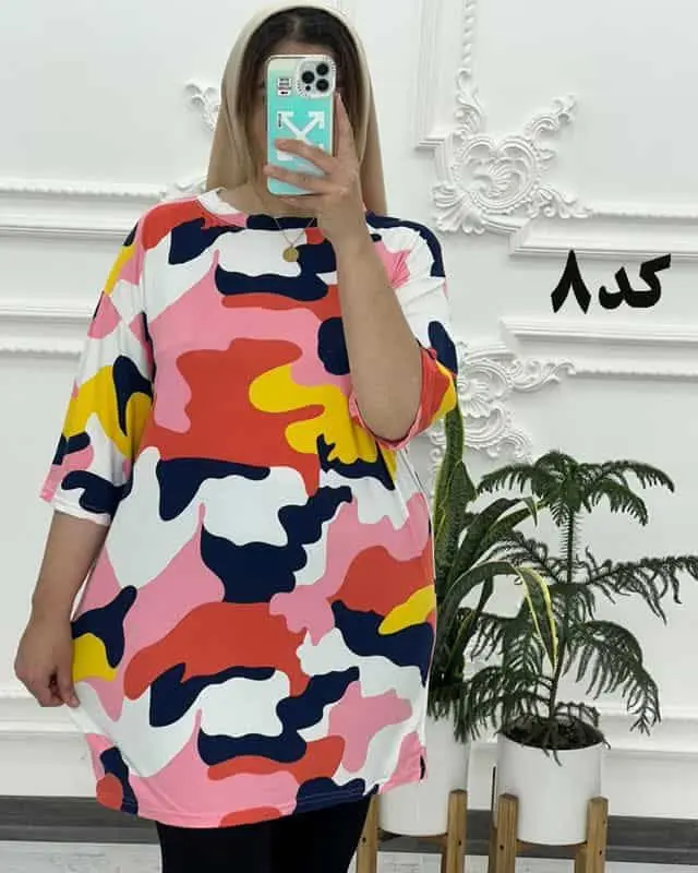 تیشرت لانگ پلاس سایز طرح پاندا 
