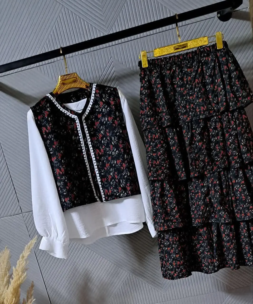 🦋۳تیکه شومیز دامن جلیقه