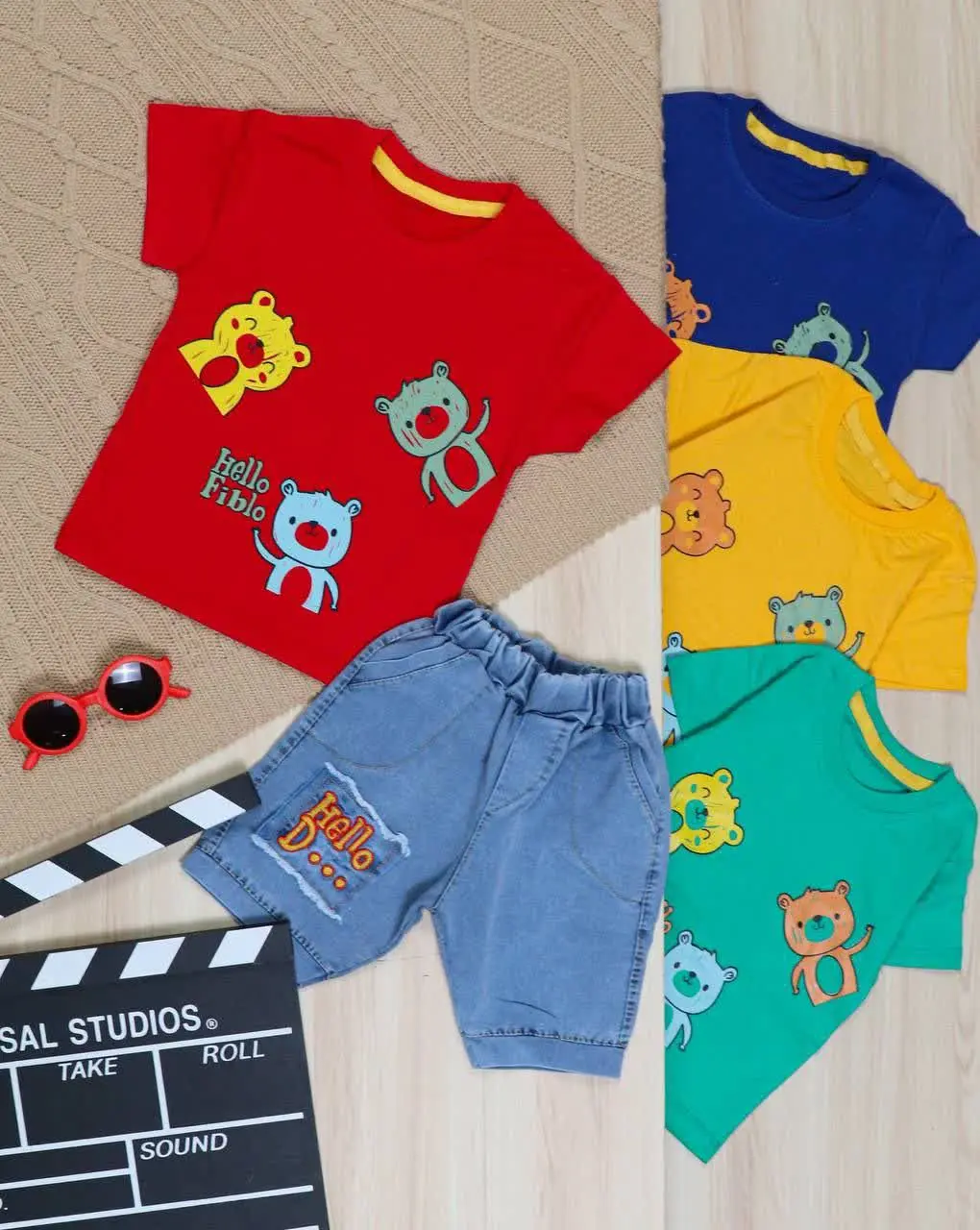 👫تیشرت و شلوارک نیل چاپ ۳خرس HELLO 👫
