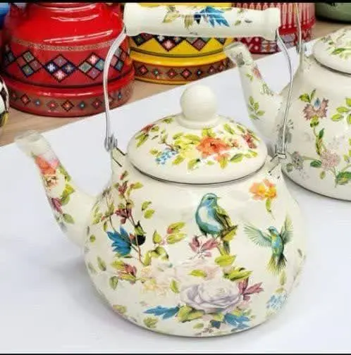 کتری تک لعابی روس دسته چوبی