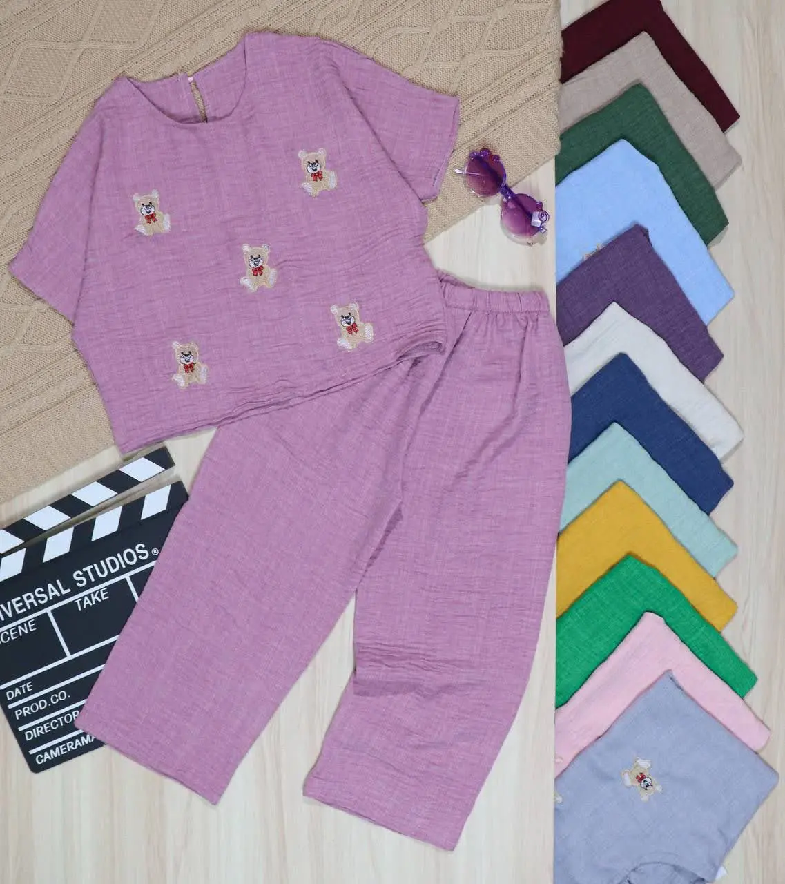 👫شومیز و شلوار باکسی سوفیا گلدوزی ۵ خرس👫
