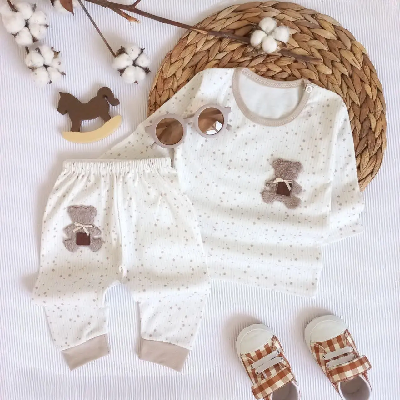 بلوز شلوار با طرح خرس نخ پنبه 🧸☕️
