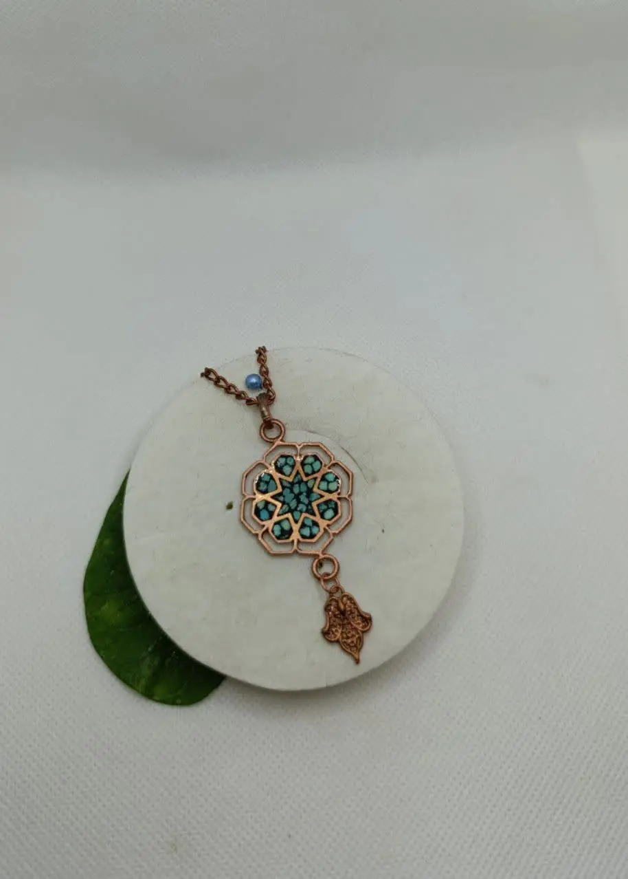 🌼گردنبندمس فیروزه کوبی مدل اسلیمی🌼
