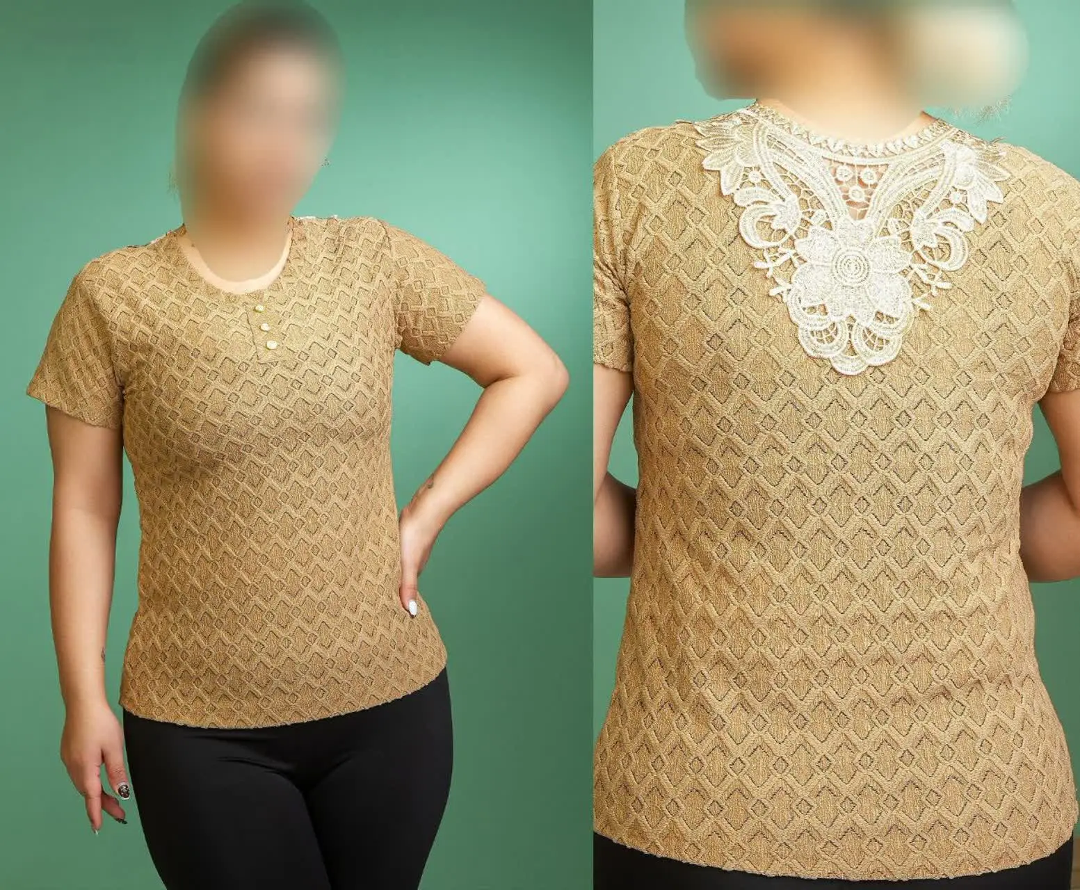 تیشرت پشت گیپور یقه ۳ دکمه