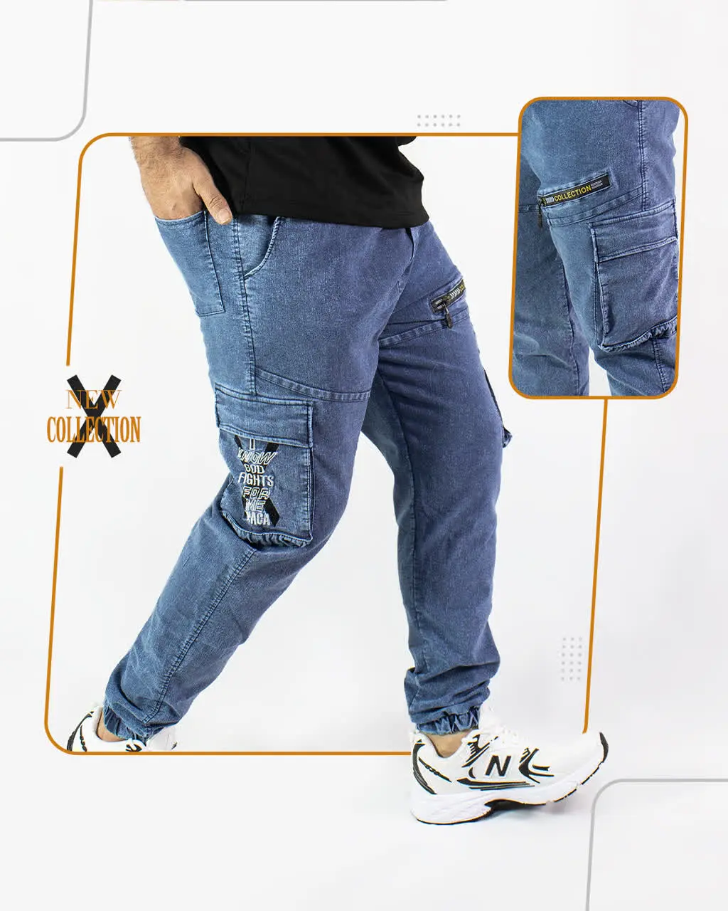 🏆 شلوار مردانه جیب دار طرح لی آبی مدل ۱۵۸۴
