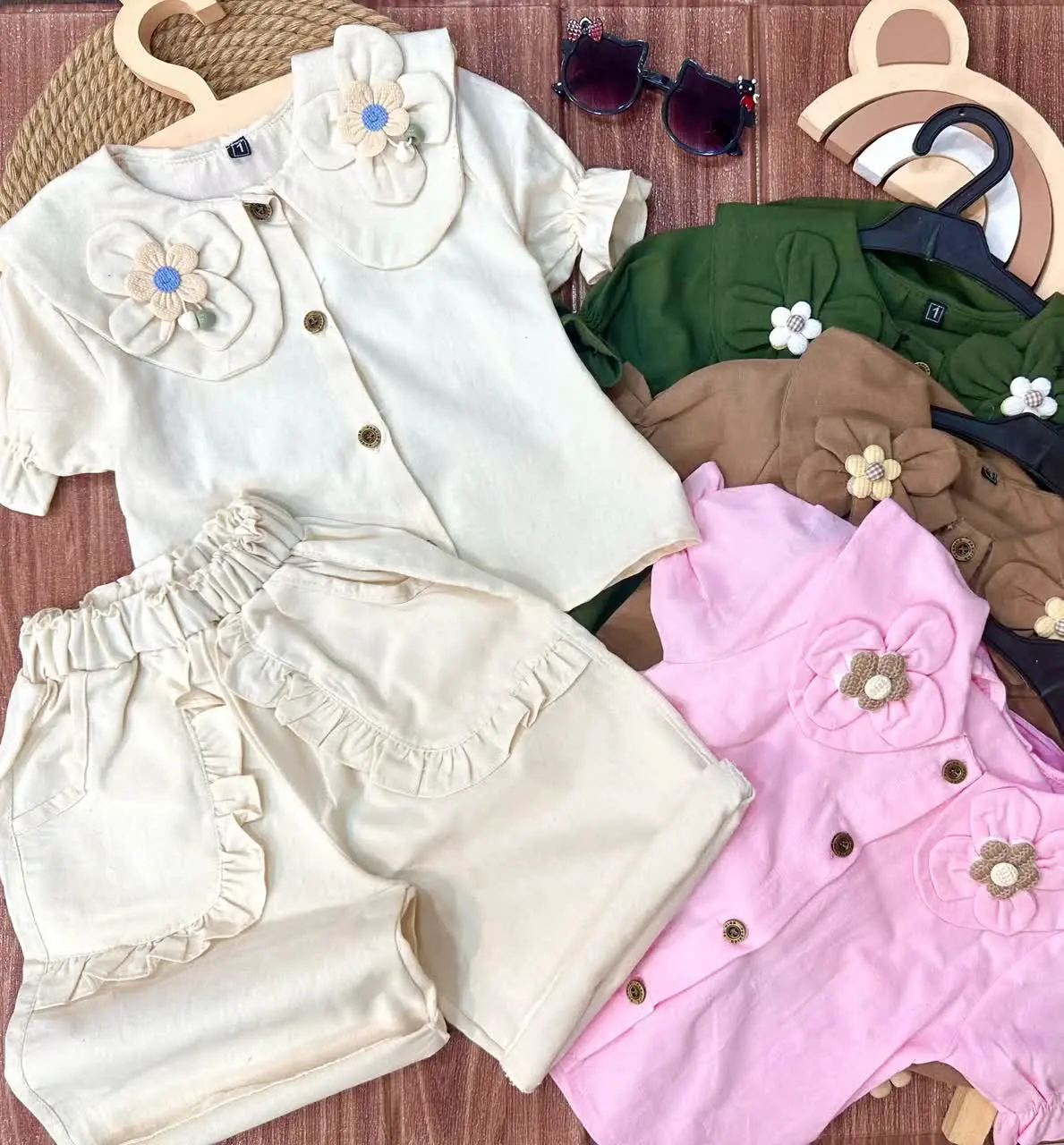 👫شومیز شلوارک دخترانه لنین گلدار✅
