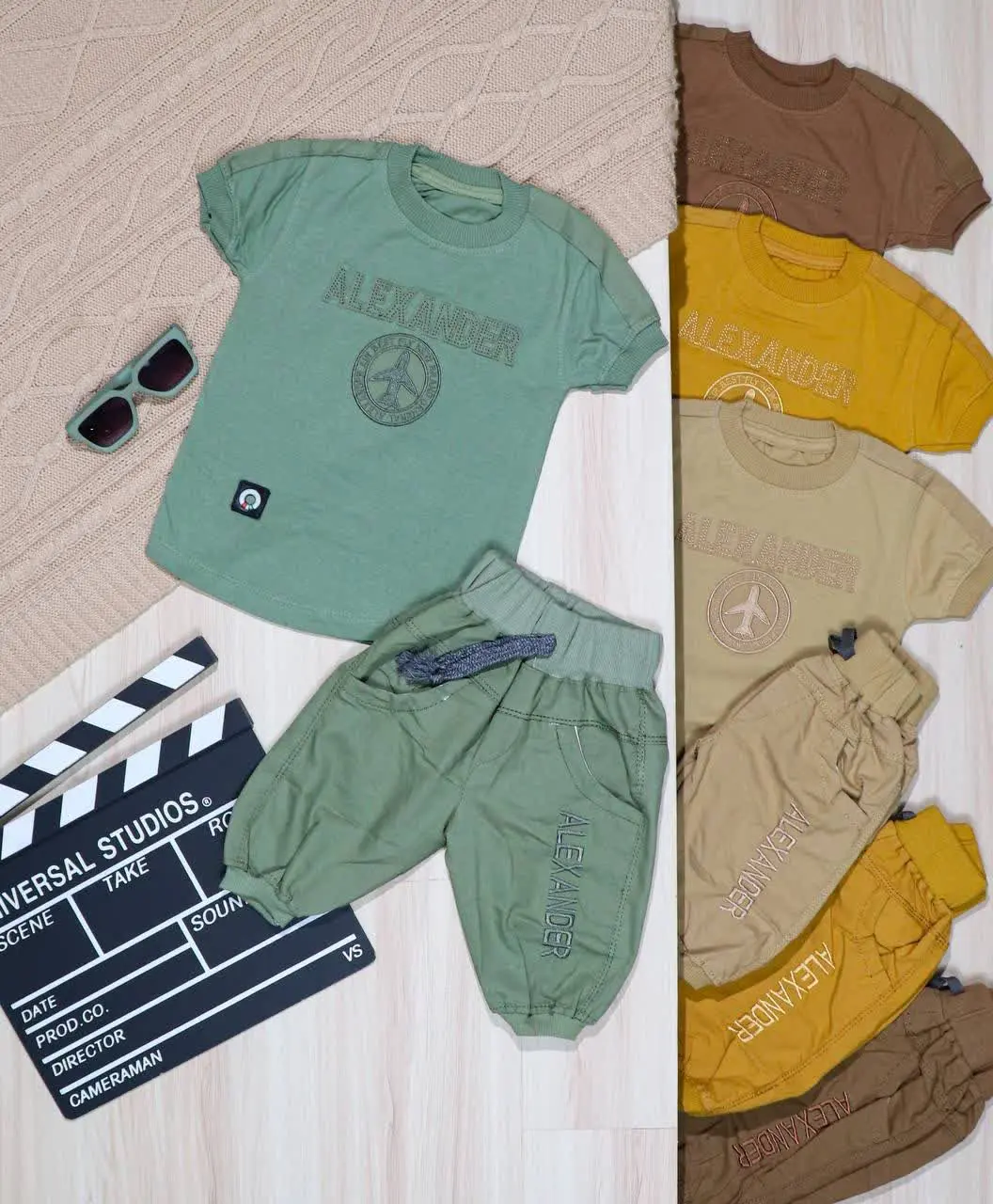 👫تیشرت و شلوارک کتان گلدوزی هواپیما 👫
