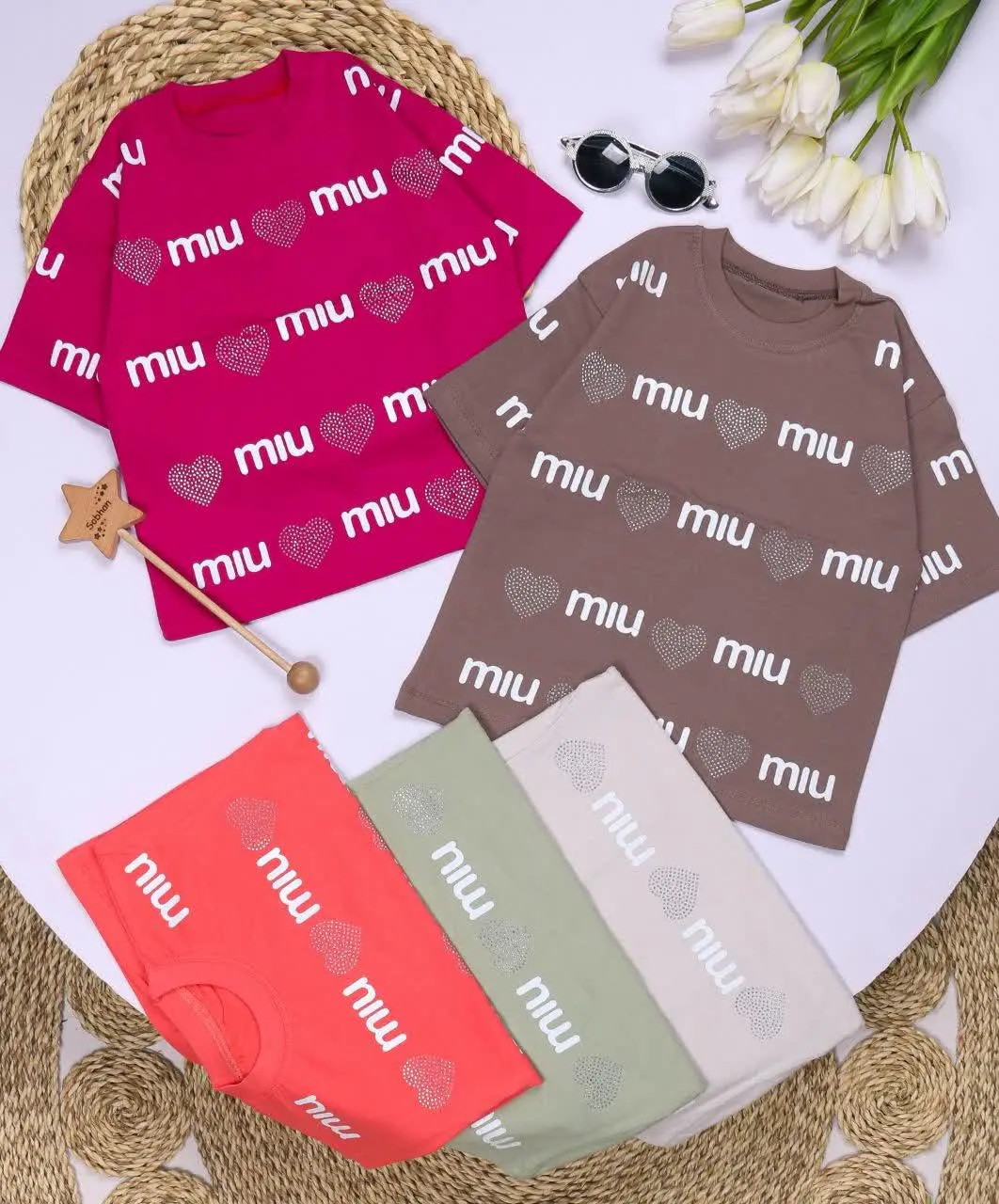 🎄تیشرت لش دخترانه نگینی MIU⭐️