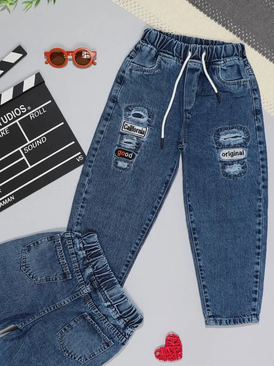 👫شلوار جین مام آبی گلدوزی G...