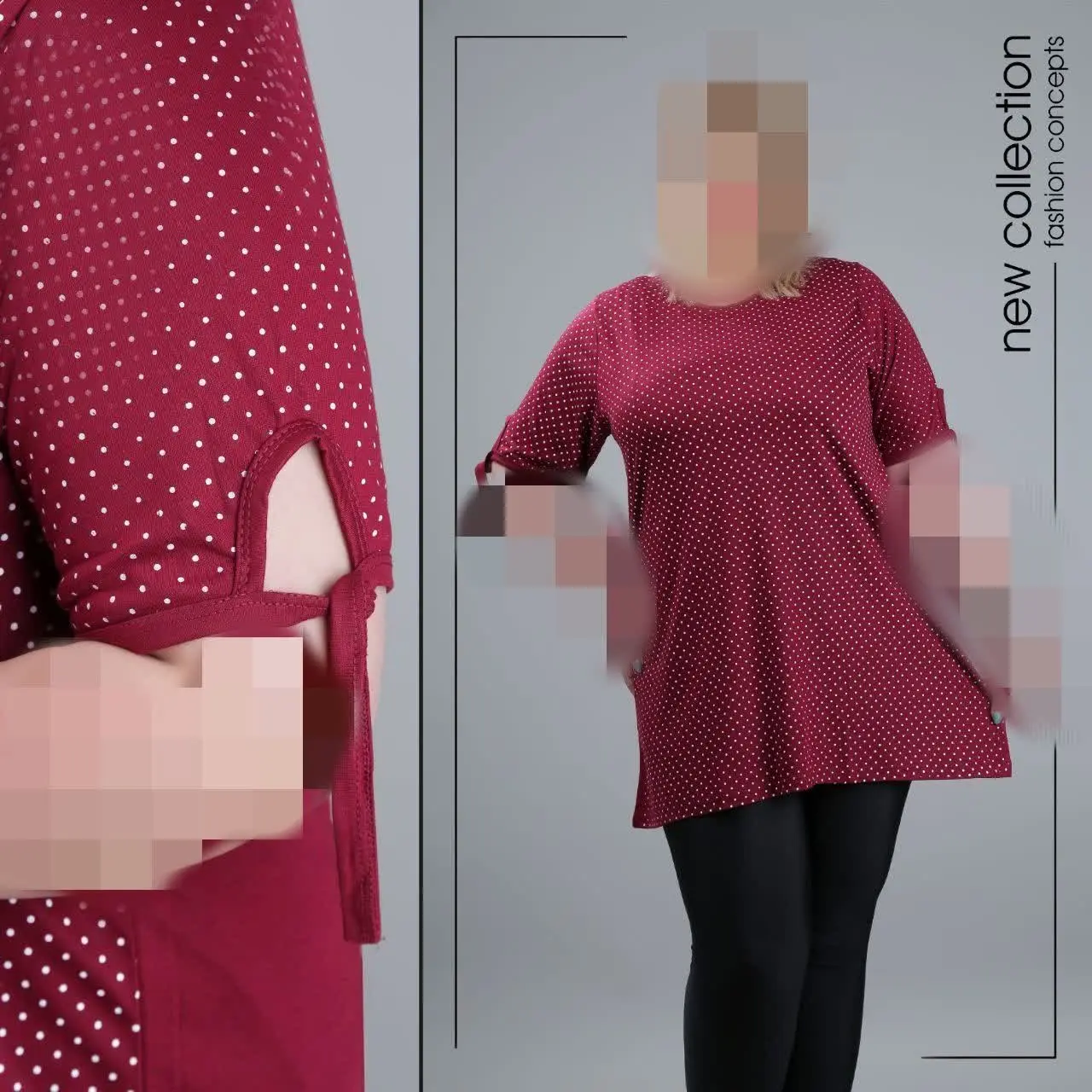 تونیک سوپر سایز آستین گره‌ای چاپ خال
