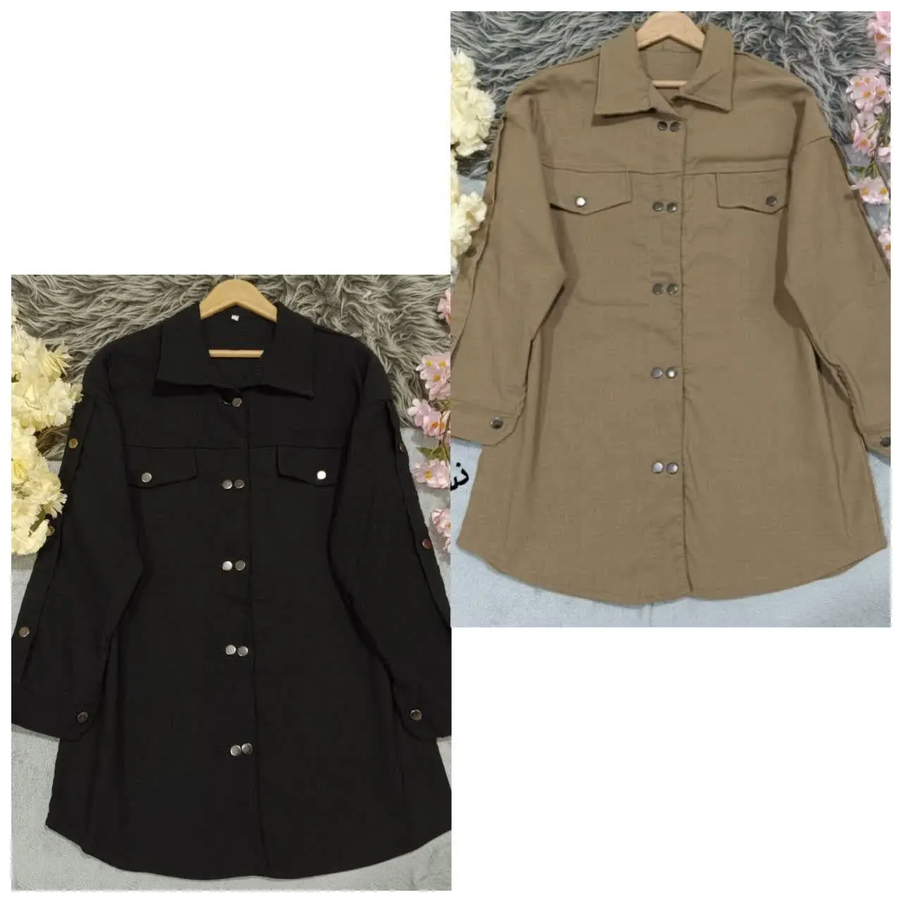 مانتو کتان آستین دکمه ۱۲۵۵