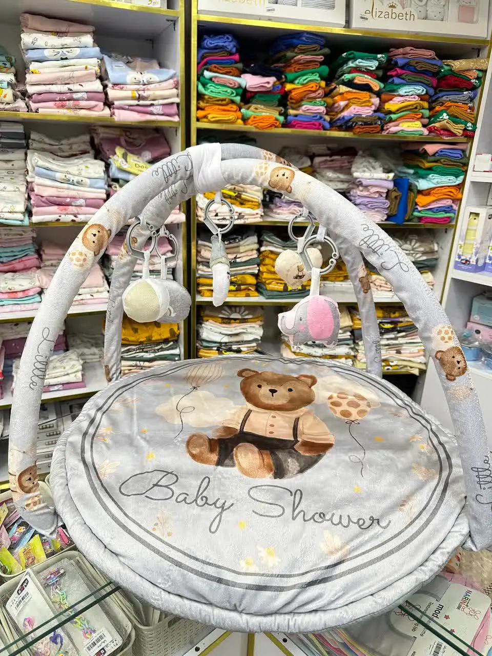 تشک بازی مخمل دایره طرح تدی طوسی نوزادی و کودک کد ۹۱۰۵۸ 
