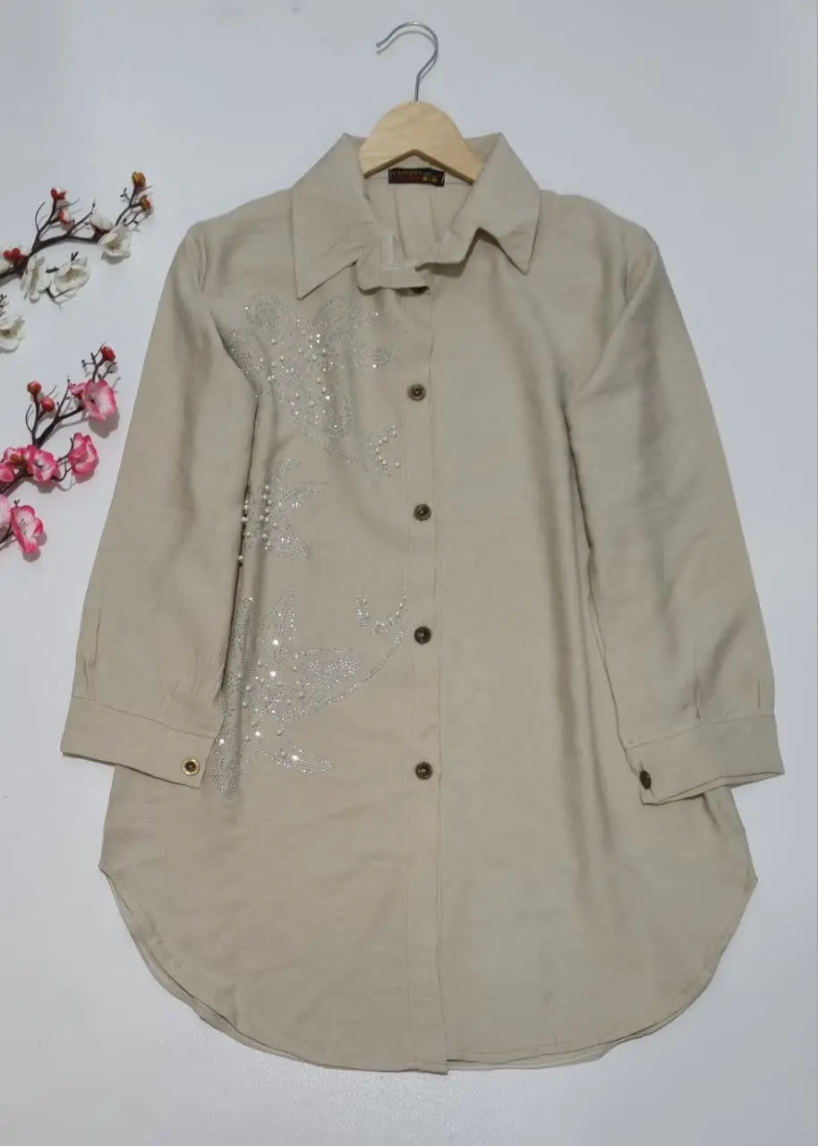 🇮🇷 مانتو‌ یقه دار نگین مروارید 
