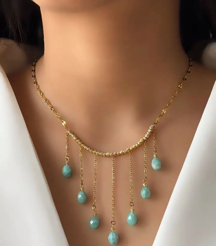 نیم ست استیل با سنگ آمازونیت