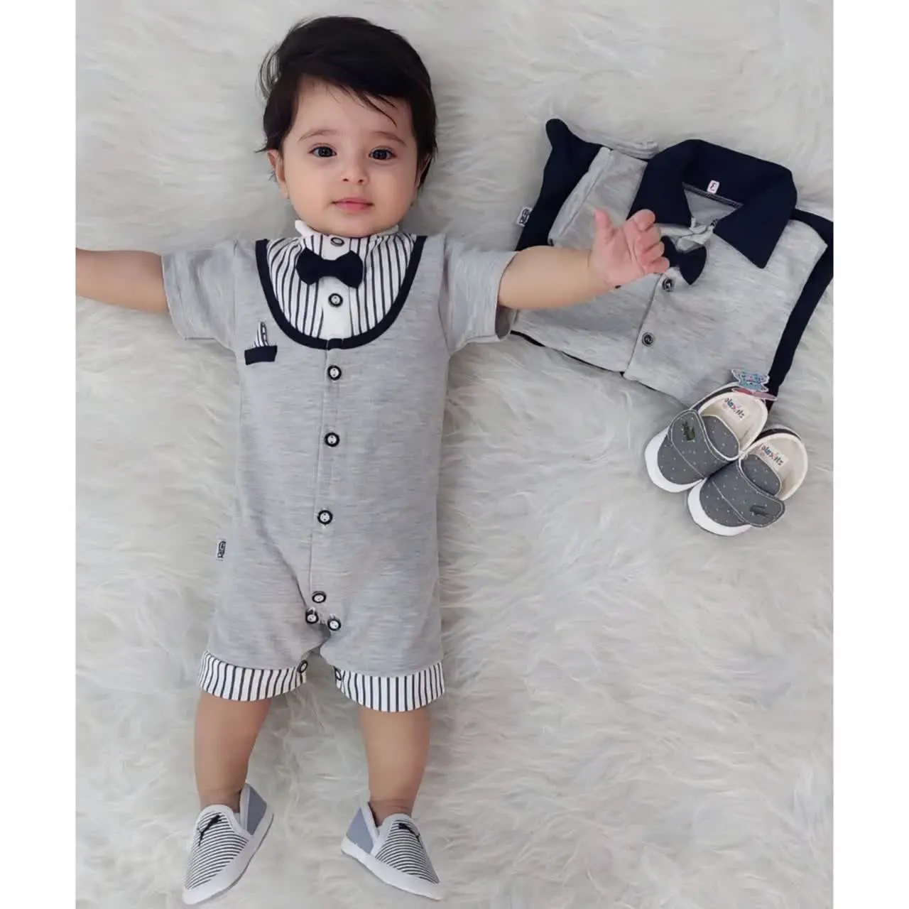 😻رامپر نوزادی پسرانه یقه پاپیون😻
