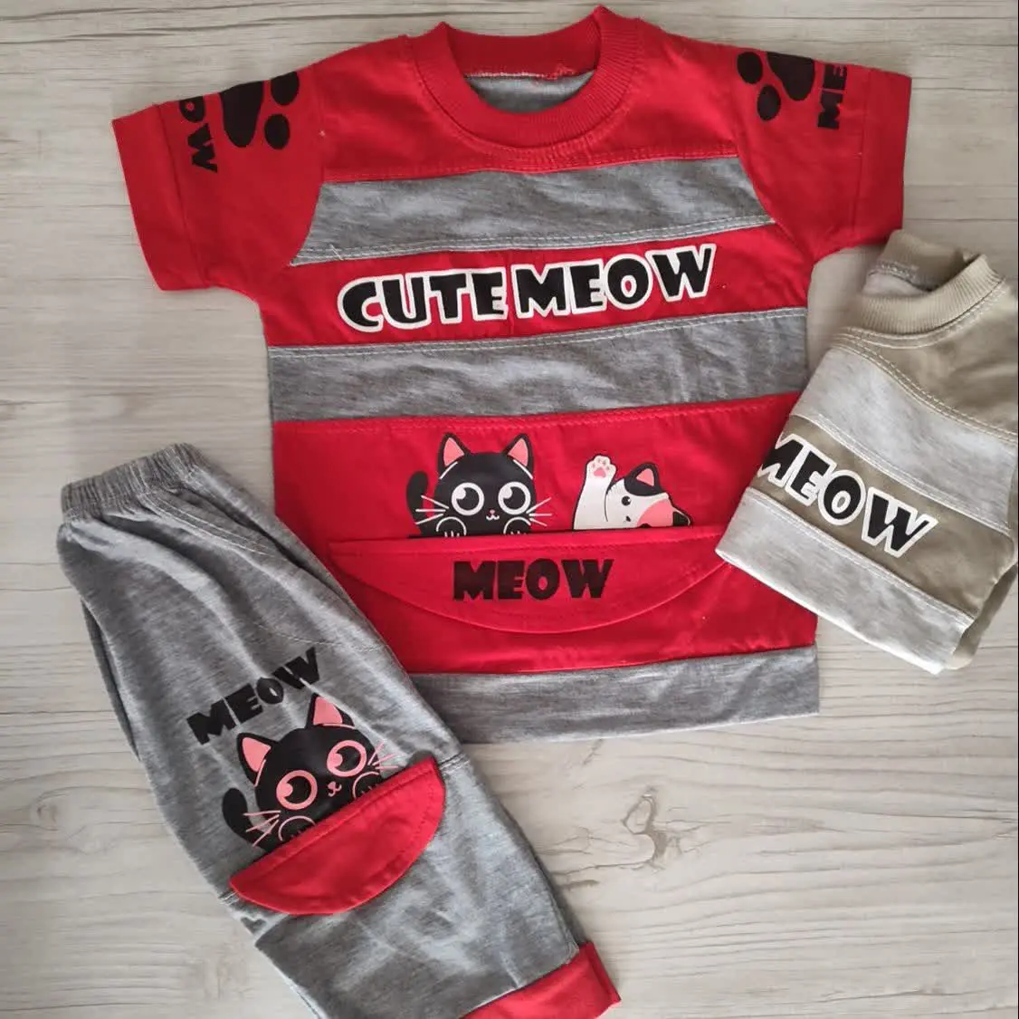 تیشرت شلوارک گربه ملوس مناسب ست خواهر برادری😍
