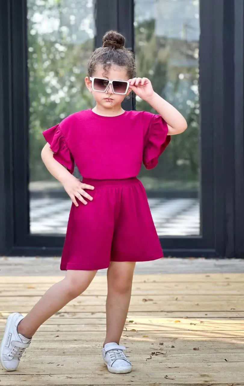 💖اسم: تیشرت شلوارک آستین چین دار 💖 
