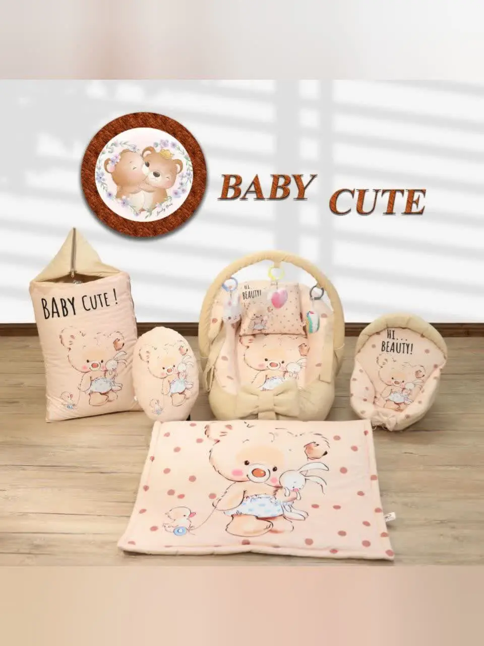 تشک لبه دار هفت تکه طرح دار مخمل خرس خالدار نوزادی و کودک کد ۲۱۰۲۸ 
