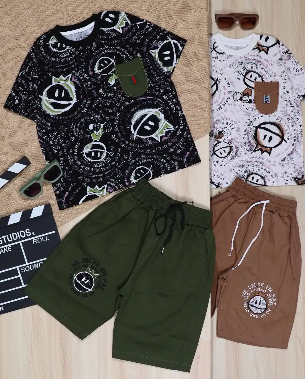 👫تیشرت و شلوارک کتان چاپ لبخند تاجدار👫
