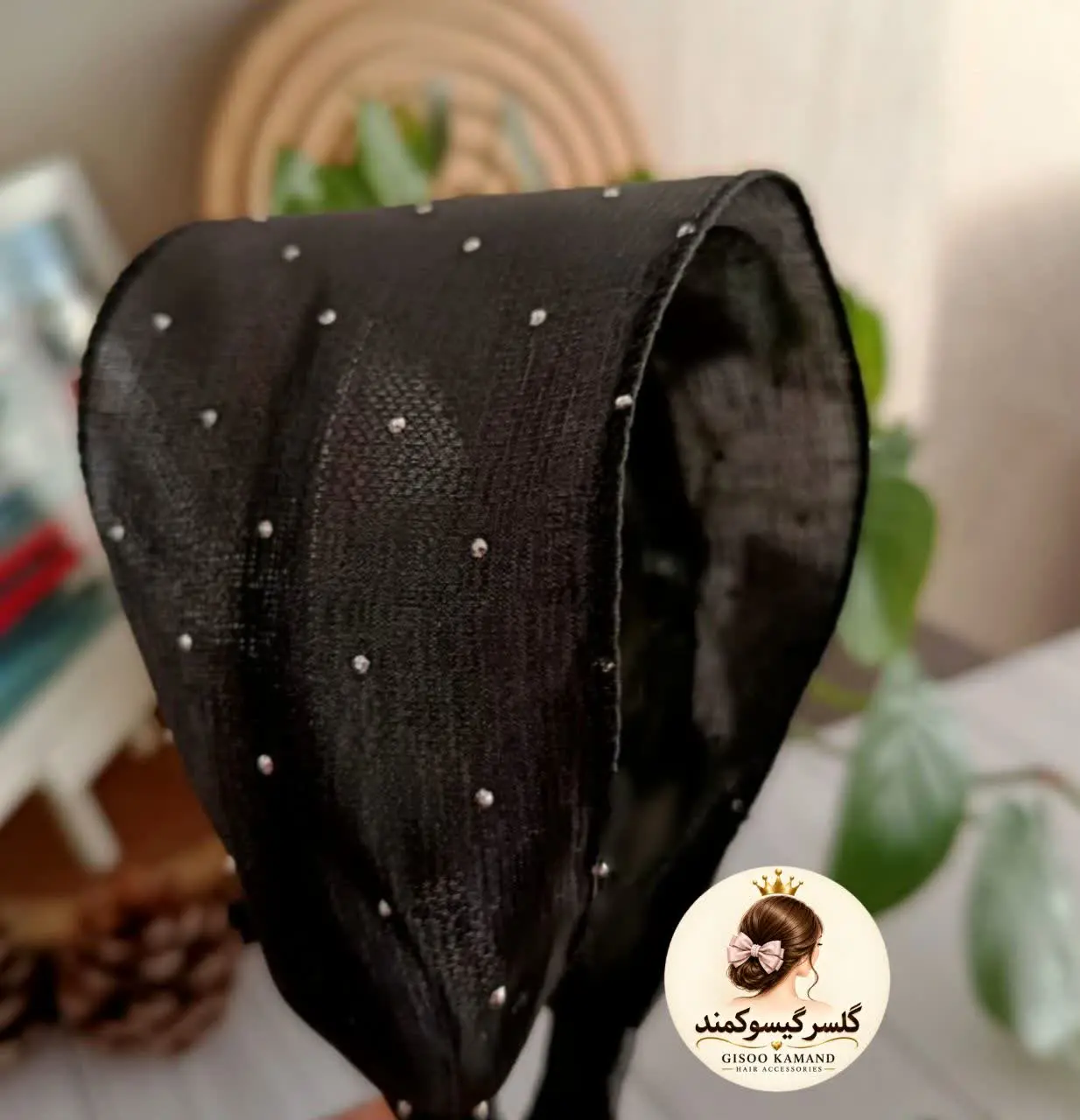 تل حریر نگین کوب مشکی😍