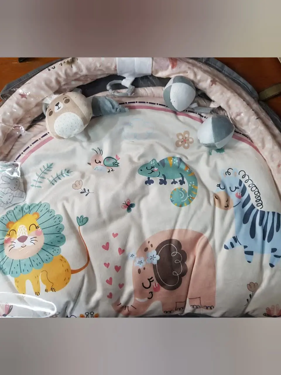 تشک بازی مخمل دایره طرح حیوانات جنگل کرمی نوزادی و کودک کد ۹۱۰۵۶ 
