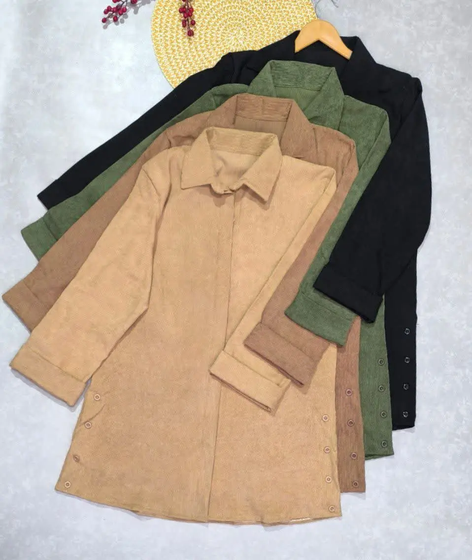 ✅ مانتو بغل دکمه مخمل کبریتی