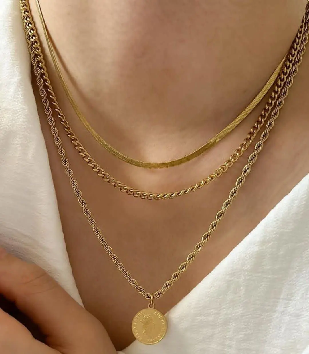 گردنبند سه ردیفه استیل و رن...