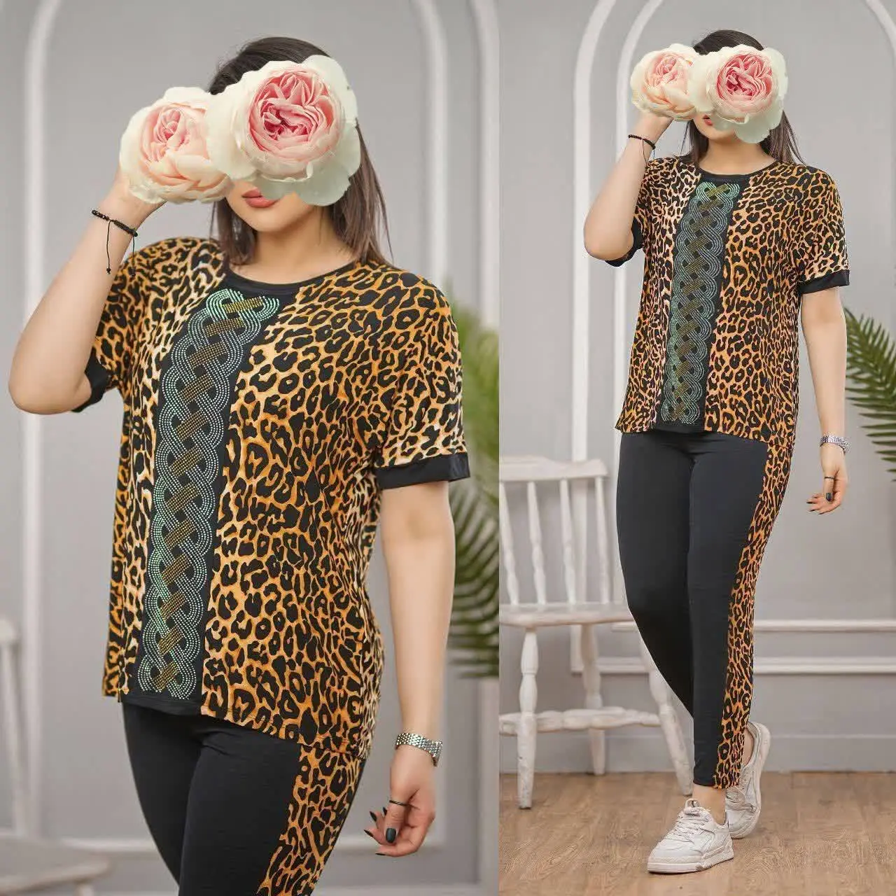 👚نام: تیشرت شلوار وسط نگین دار
