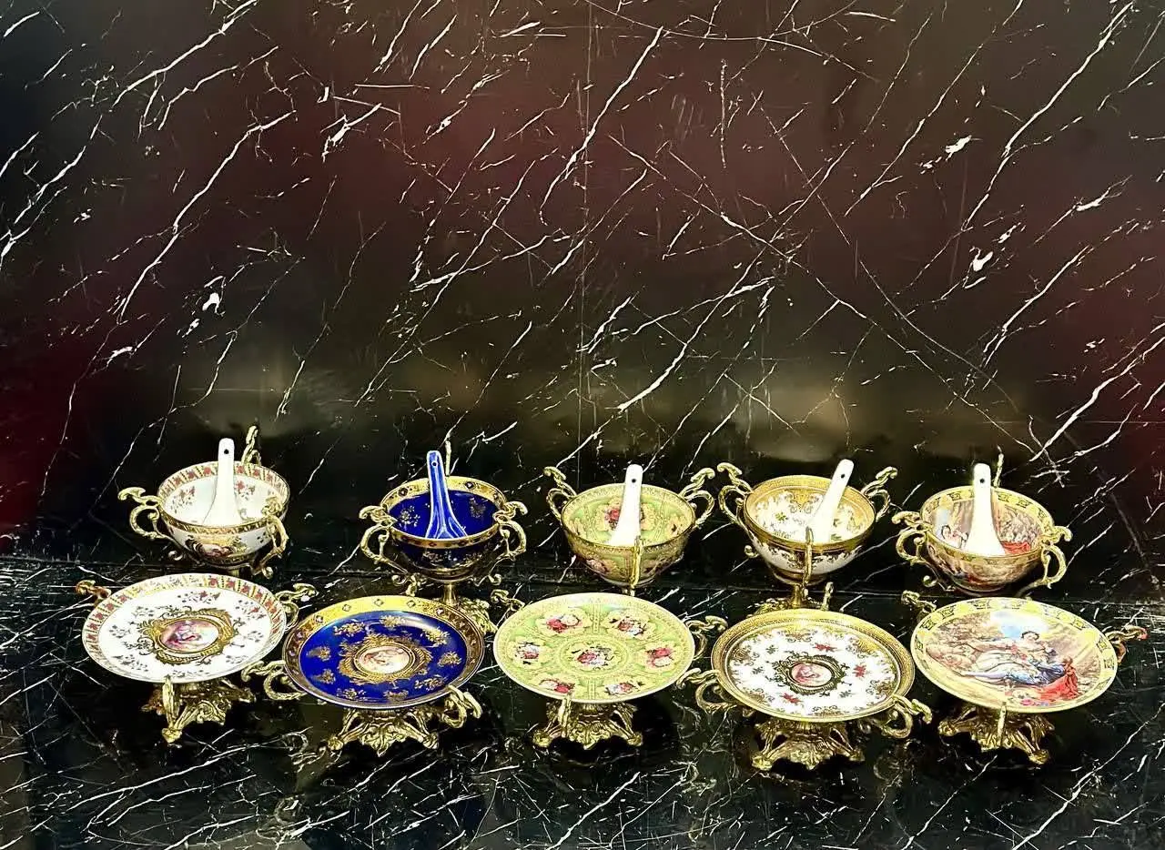 پیاله و پیش دستی برنز سورمه‌ای
