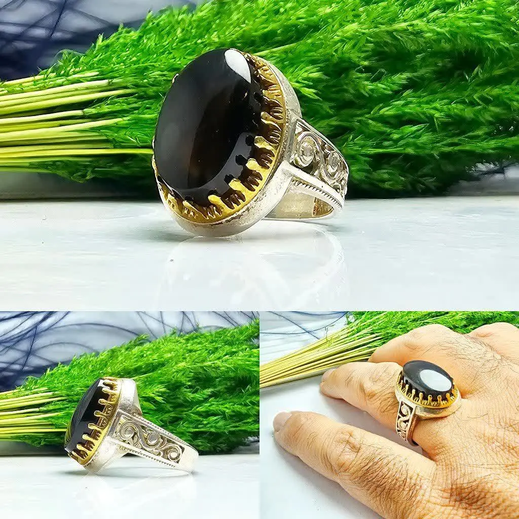 💎انگشتر عقیق مشکی (جزع) یمن...