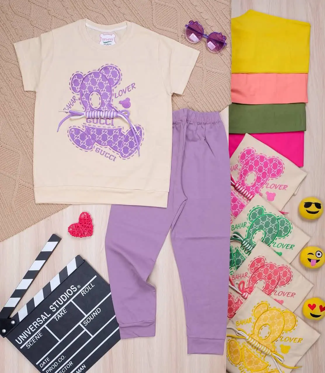 👫تیشرت و شلوار گلدوزی GUCCI کرم👫
