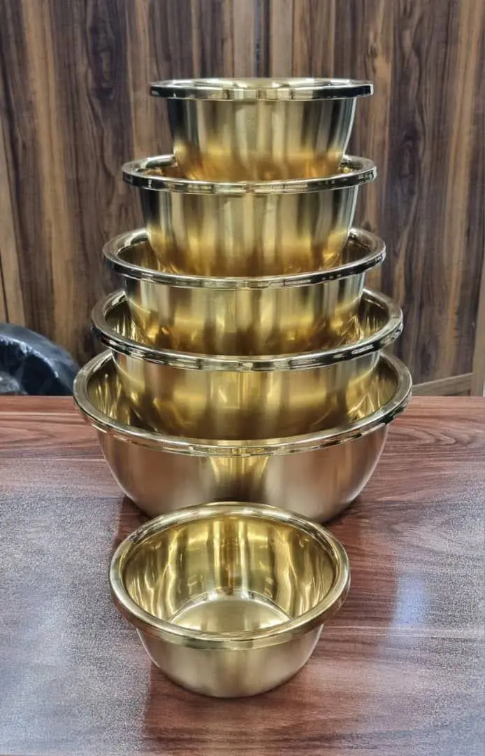 ⭕️ لگن شش پارچه طلایی گرد 
