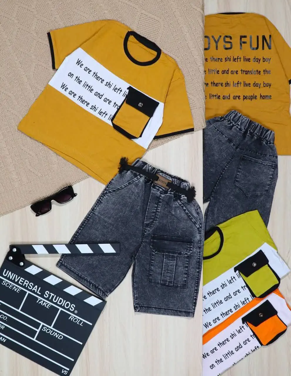 👫تیشرت و شلوارک جین زغالی چاپ روزنامه ای👫
