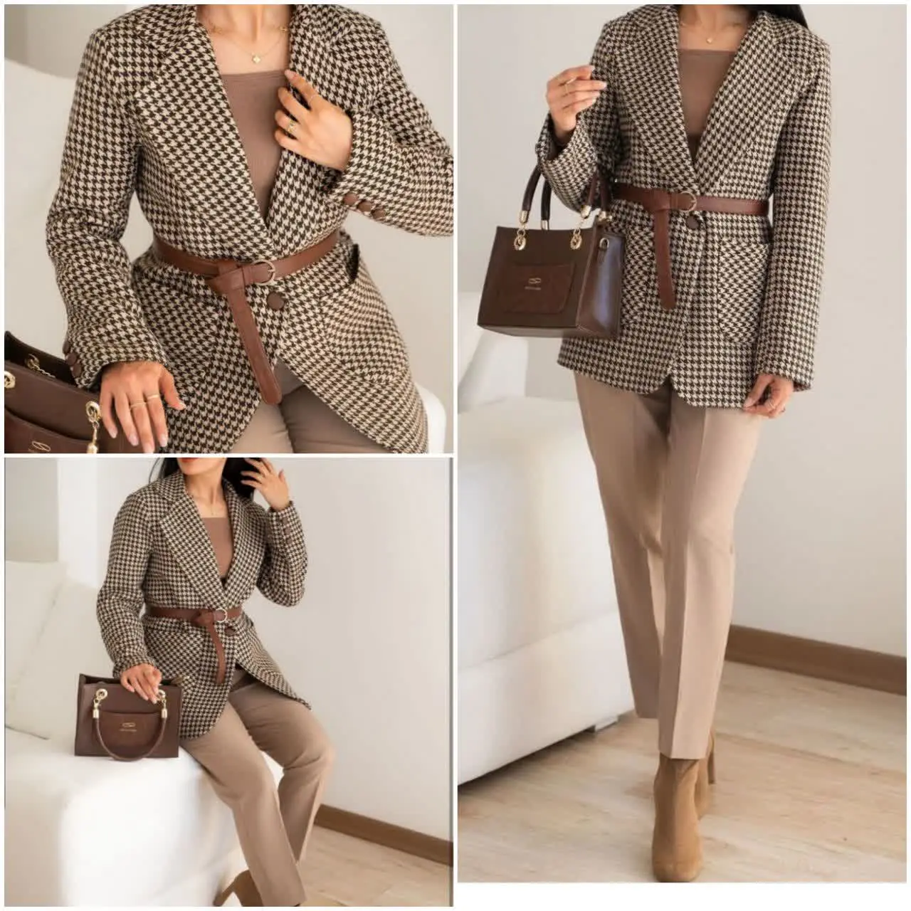 ست سه تیکه مانتو+شلوار+کمربند
