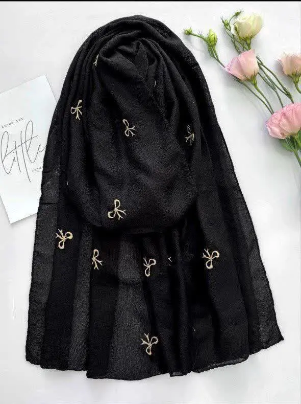 🐝شال کرپ مشکی مجلسی