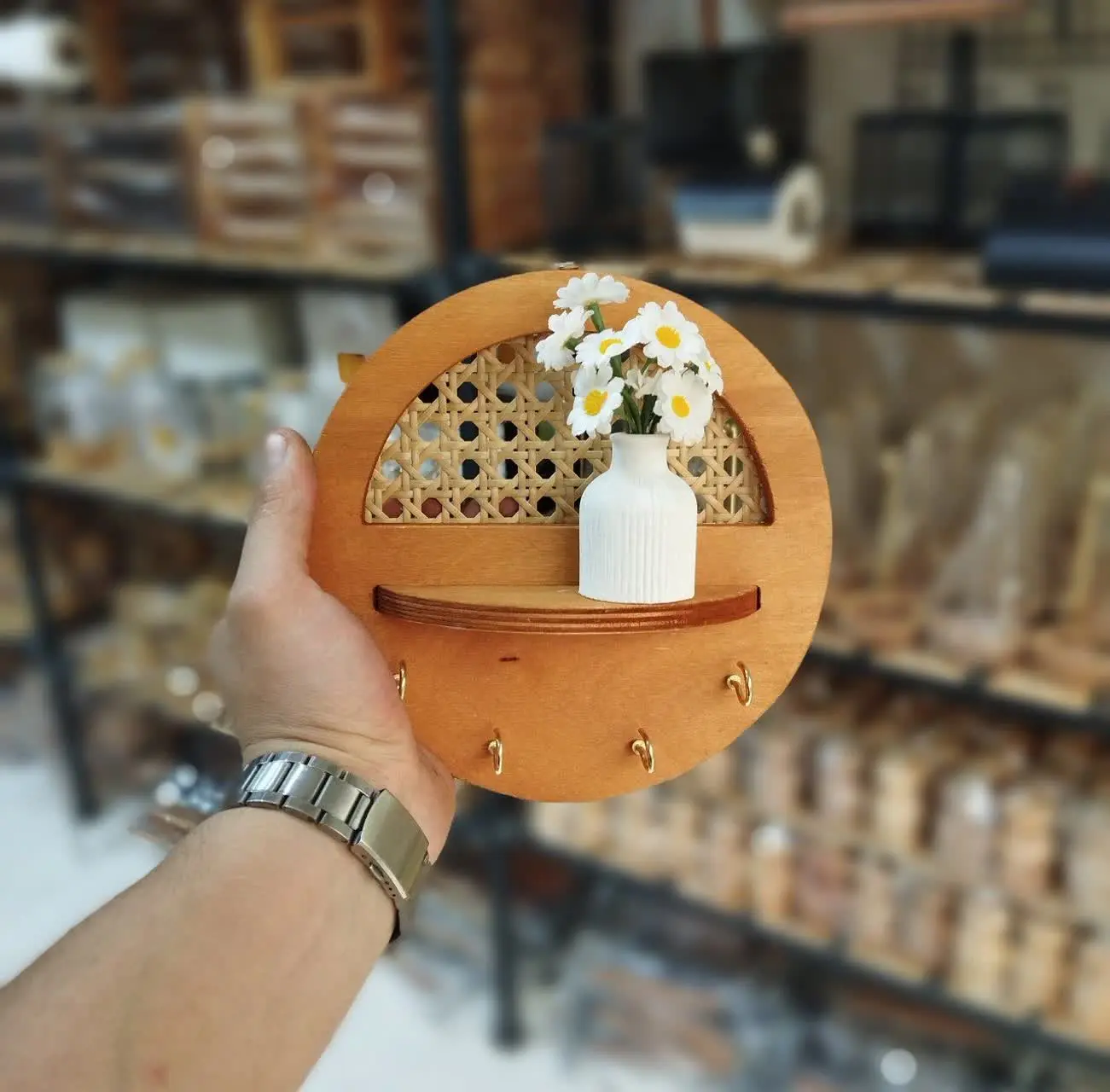 💥جاکلیدی چوب و حصیر شلف دار💥