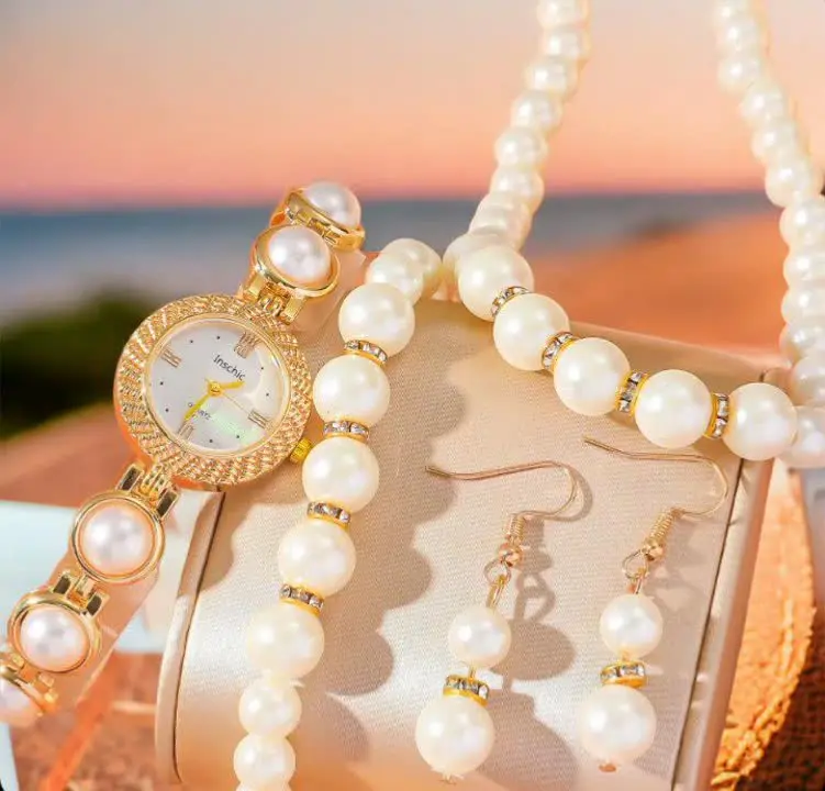 ست ساعت و زیورآلات مرواریدی...