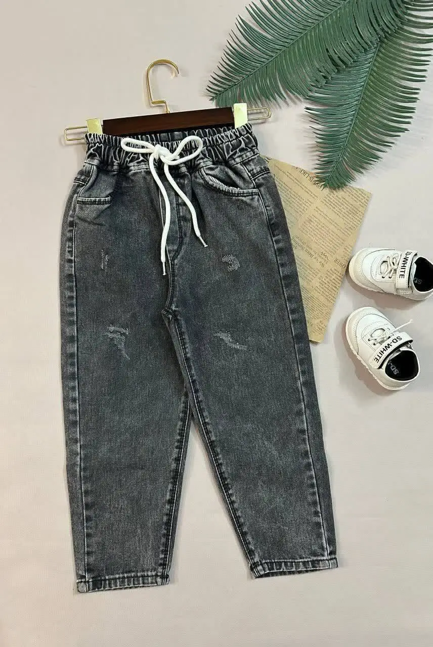 👔شلوار لی مام ساده زغالی پس...