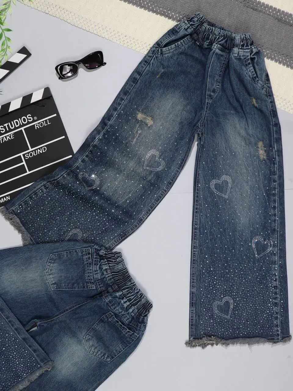 👫شلوار جین دخترانه آبی نگین...