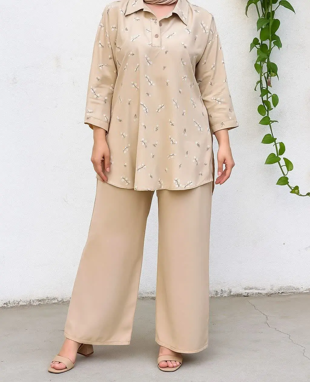 ست شومیز شلوار گل گچی دو دکمه