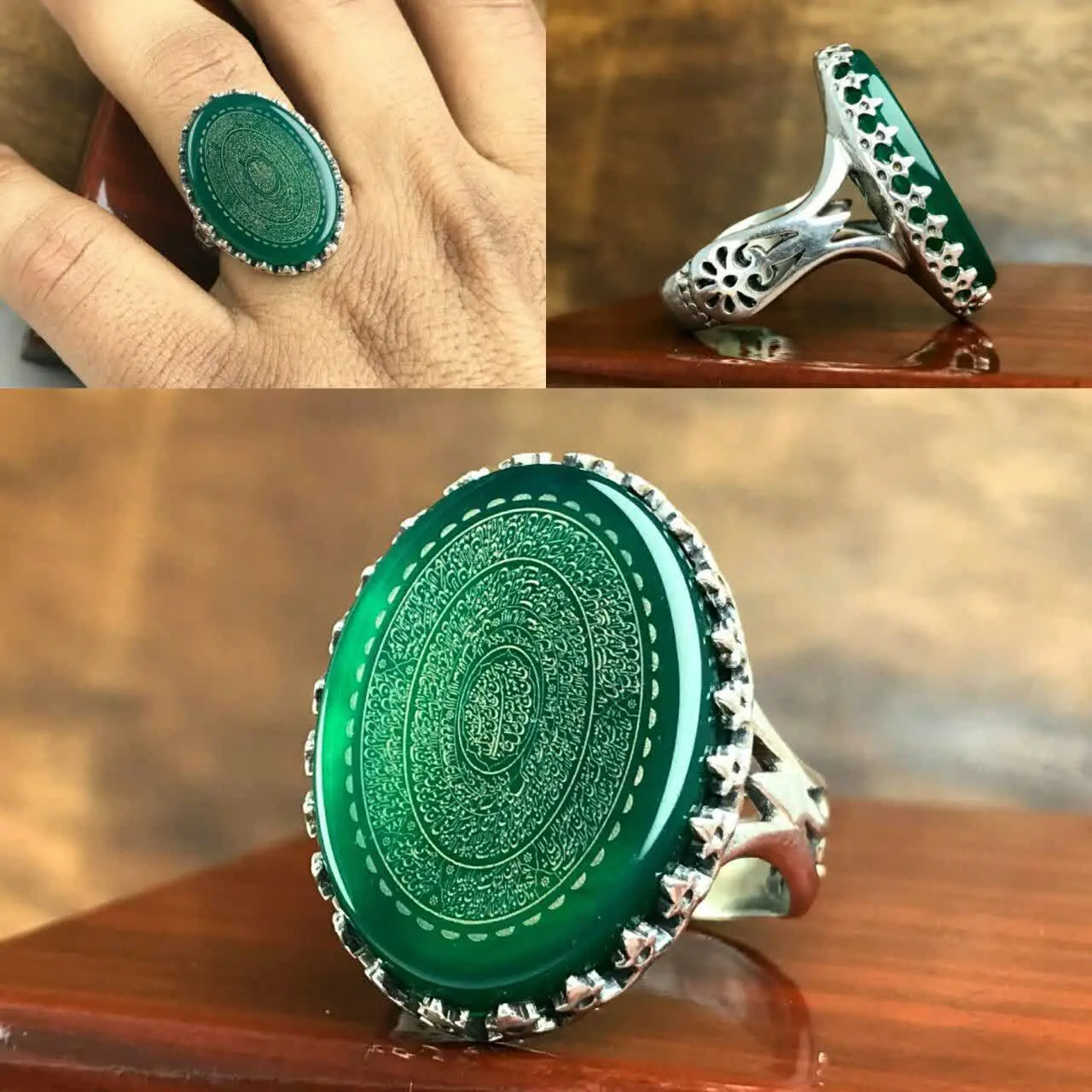 💎انگشتر عقیق سبز خطی