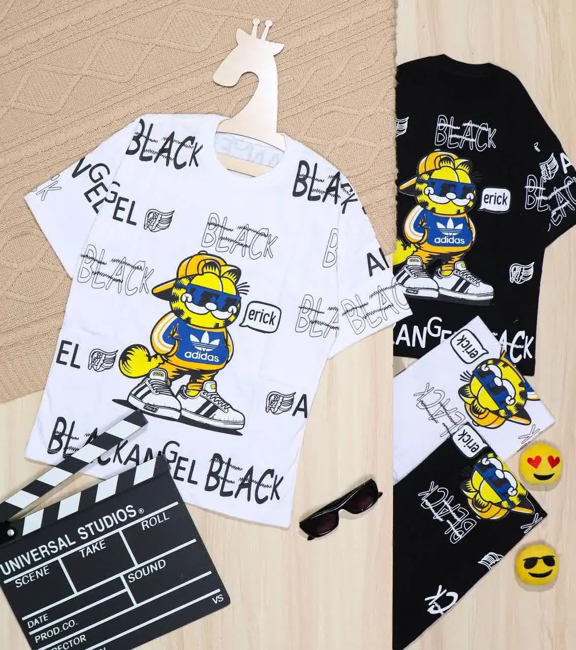 👫تیشرت باکسی سفید/مشکی چاپ گاردفیلد👫
