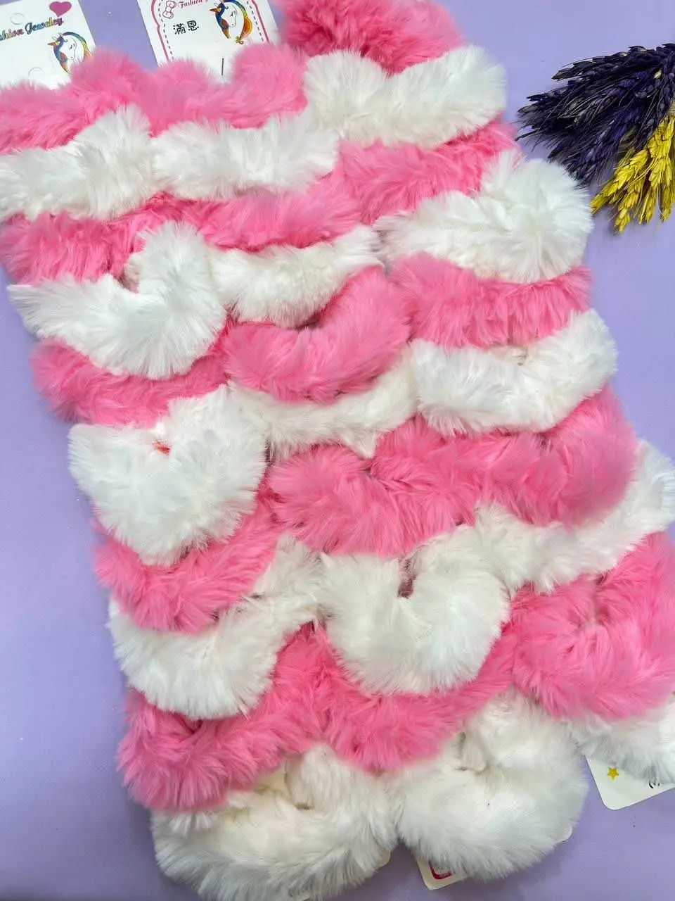 🍀کش خز سفید صورتی
